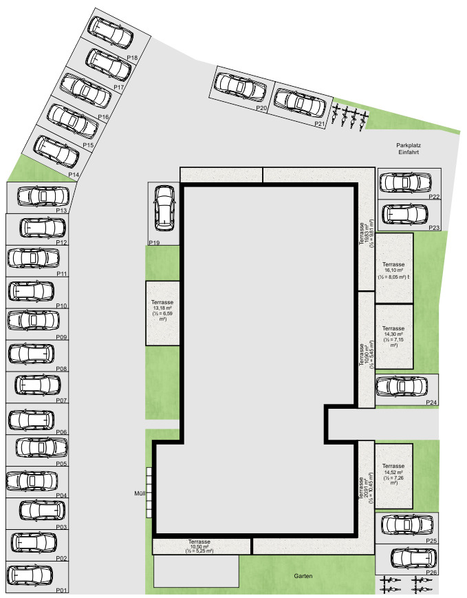 Freiherr-vom-Stein-Ring 32–34, Freiherr-vom-Stein-Ring 32–34, Seligenstadt-Froschhausen – Freiflächen und Stellplätze
