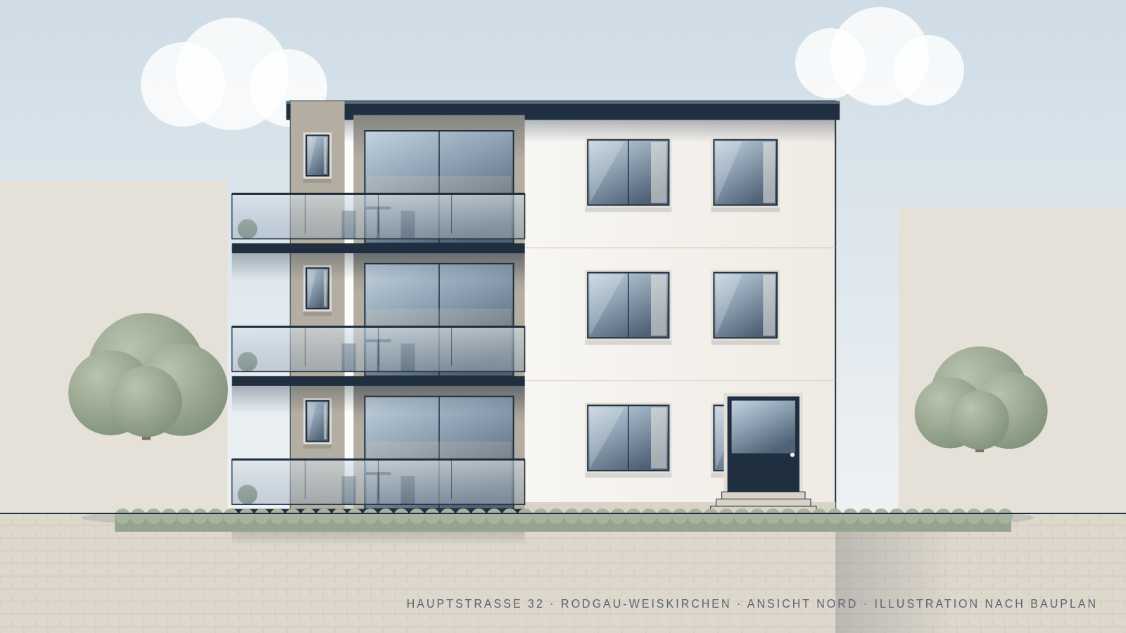 Hauptstraße 32, Hauptstraße 32, Rodgau-Weiskirchen – Ansicht Nord · Illustration nach Bauplan